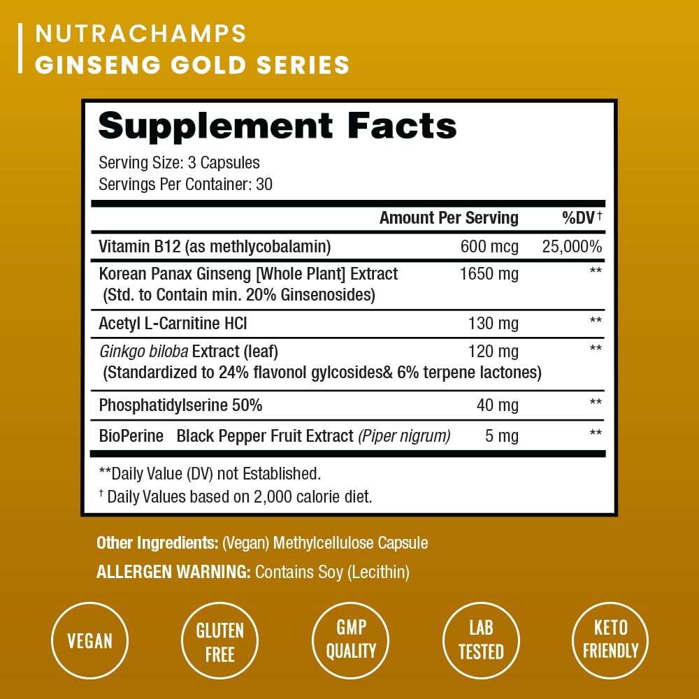 NutraChamps Korean Red Panax Ginseng Capsules 90 Count