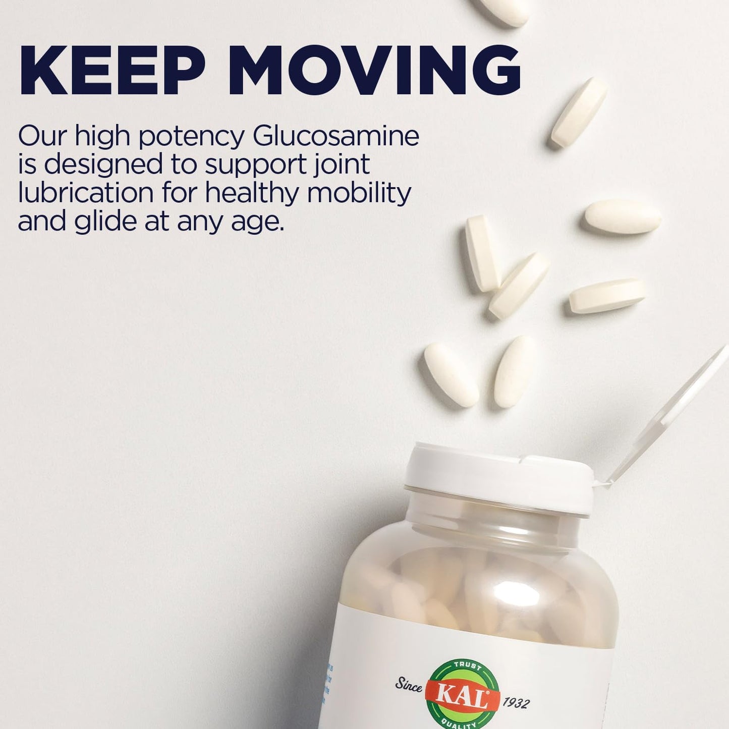 KAL 100% Vegetarian Glucosamine 1000 mg, Vegan Glucosamine HCl Joint Health Tablets, 60 Tablets