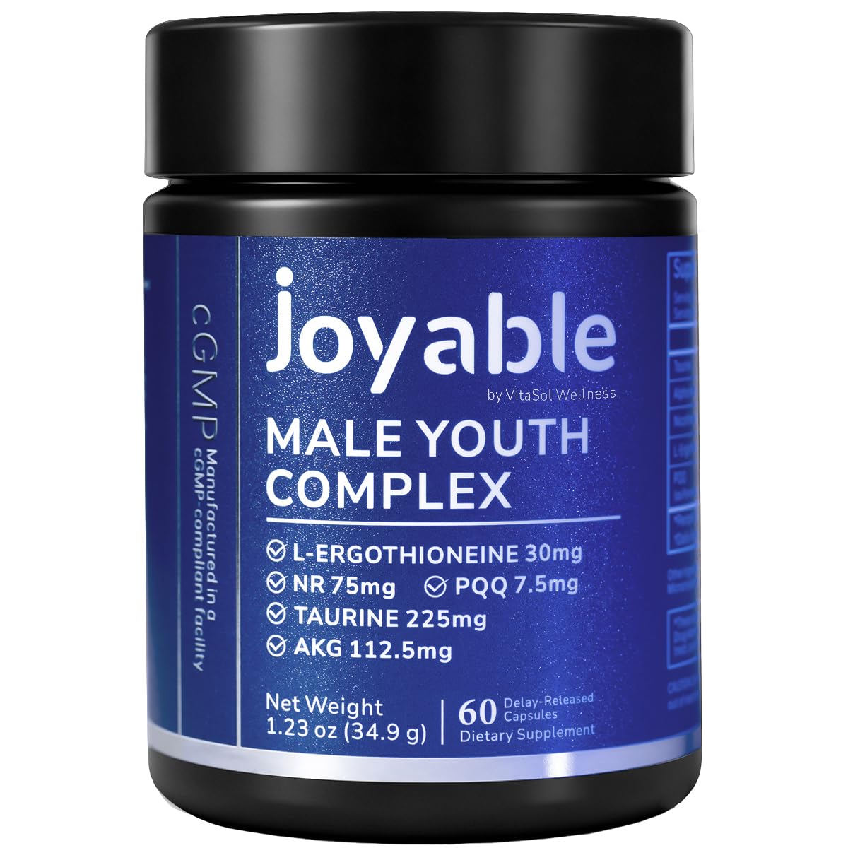 joyable by VitaSol Wellness Male Youth Complex – Cellular Energy & Healthy Aging Support Supplement with NR, PQQ & Ergothioneine, 60 Capsules