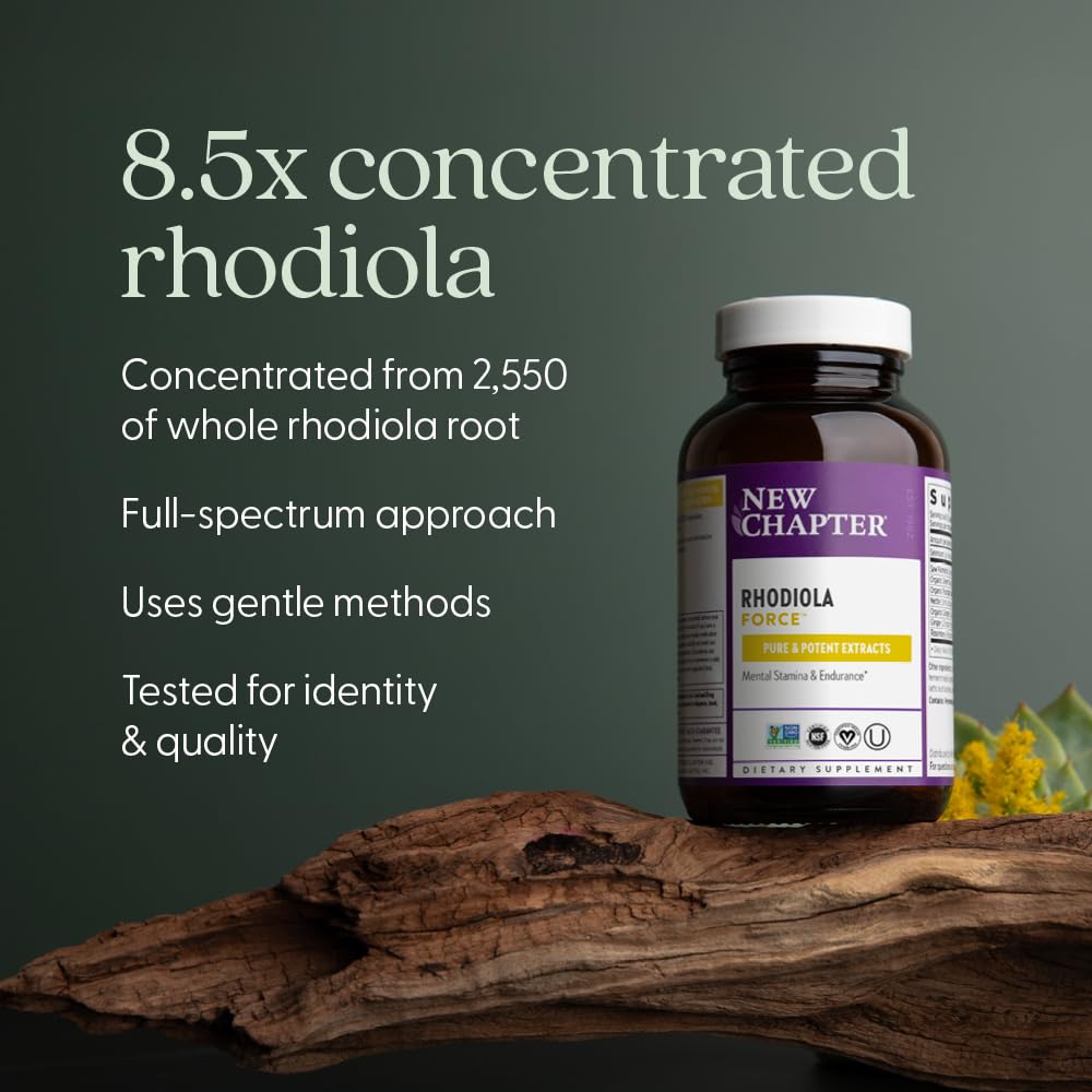New Chapter Rhodiola Force 300mg with Potent Vegan Rhodiola for Mental Focus & Stamina, Endurance + Mood Support + Stress Adaptogen + Non-GMO Ingredients - 30 Capsules