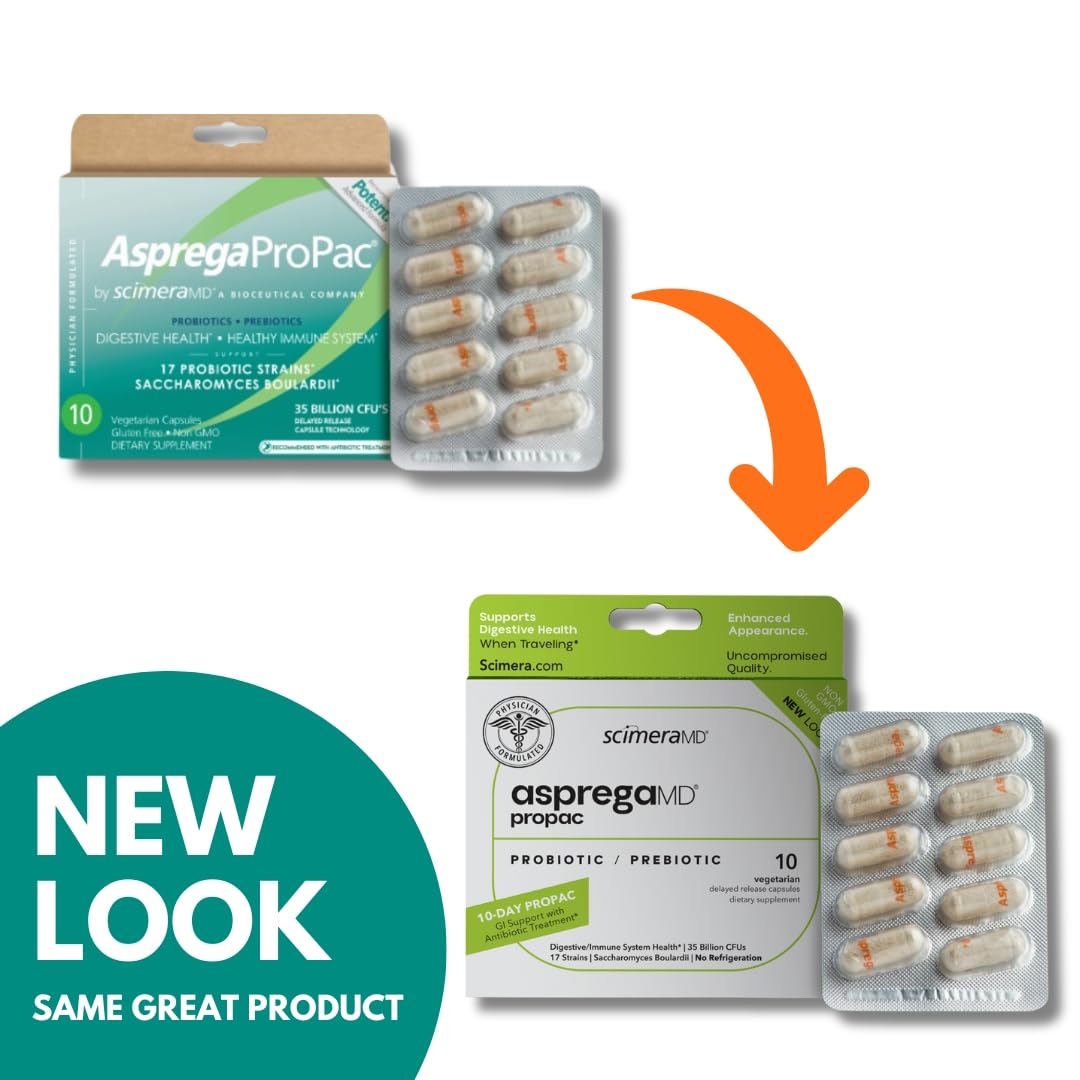 Scimera Bioscience Asprega ProPac Probiotics and Prebiotics Supplement Capsule, 10 Count