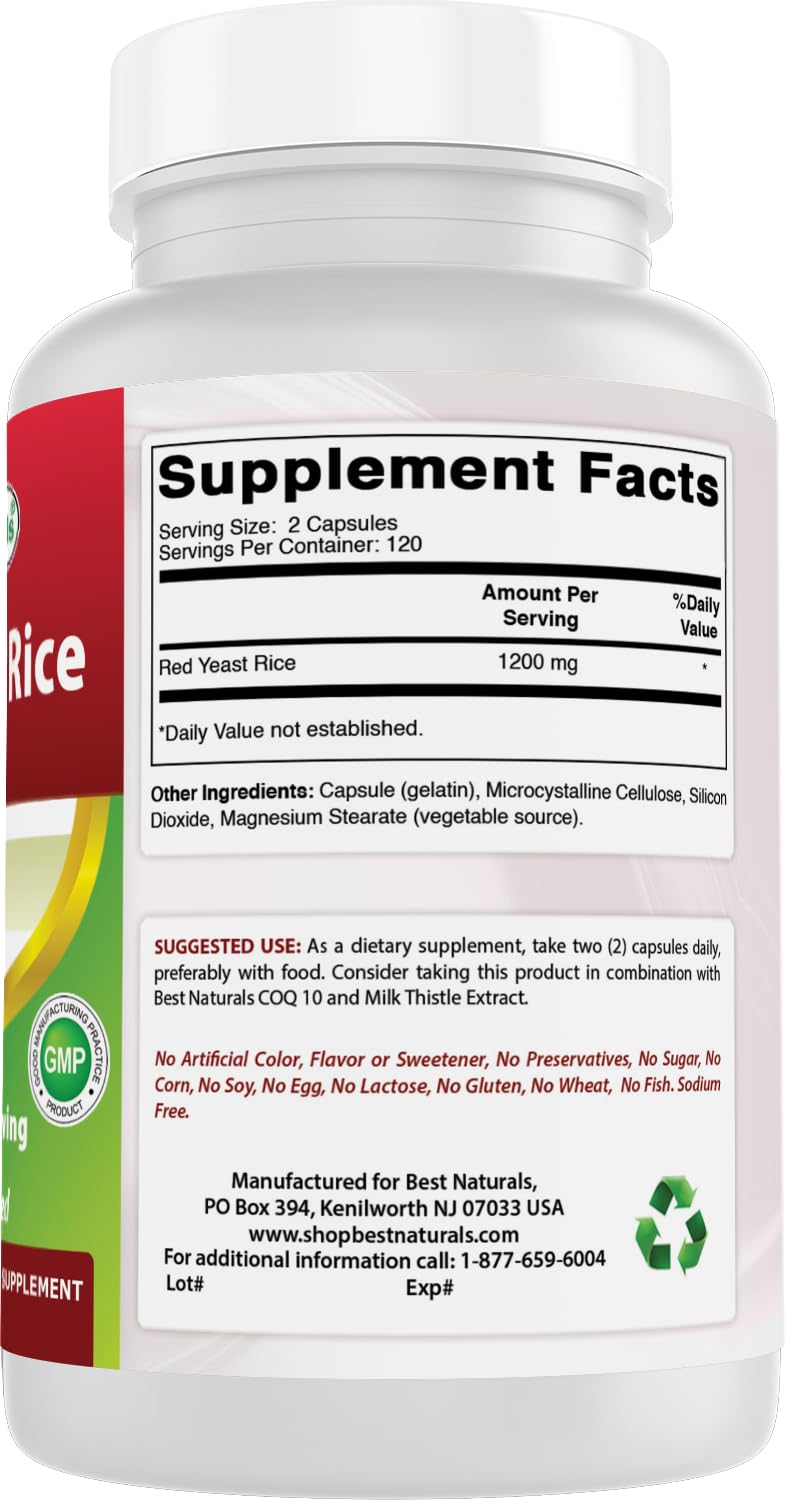 Best Naturals Red Yeast Rice 1200mg Per Serving Capsule, 240 Count