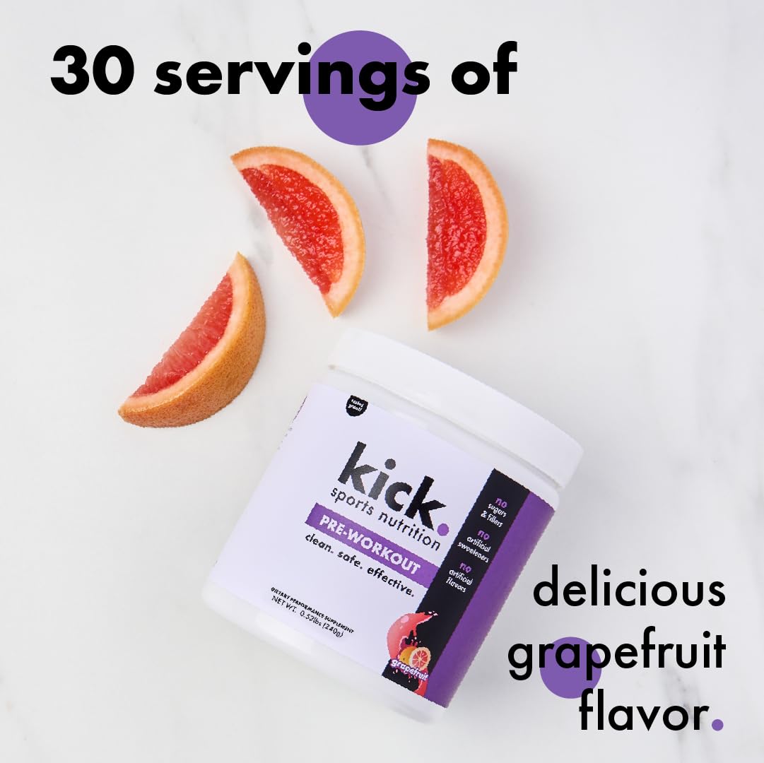 Kick. Sports Nutrition Pre Workout Powder Grapefruit Flavor 30 Servings