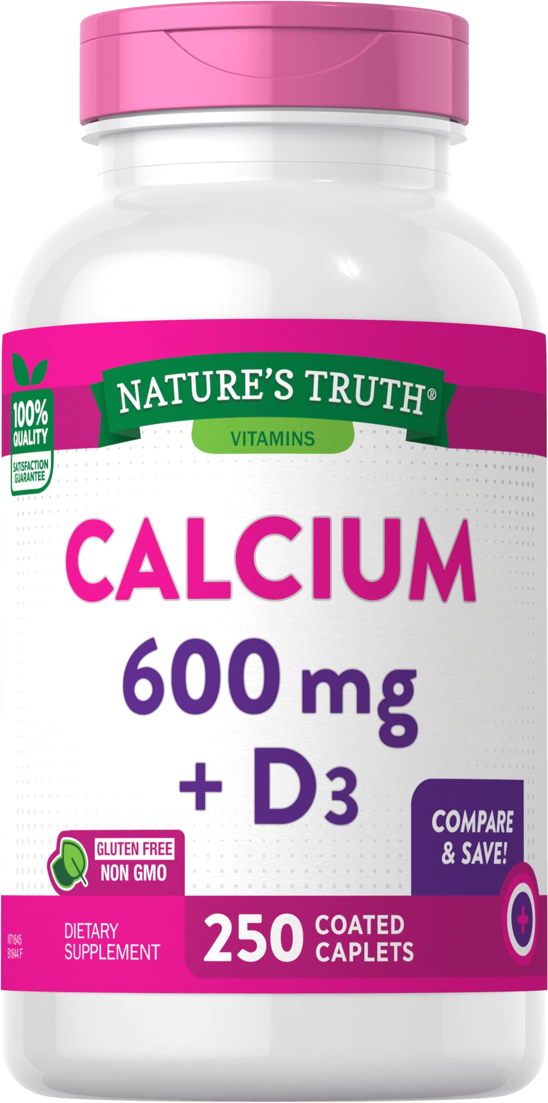Nature's Truth Calcium 600 mg + D3 Dietary Supplement 500 Tablets