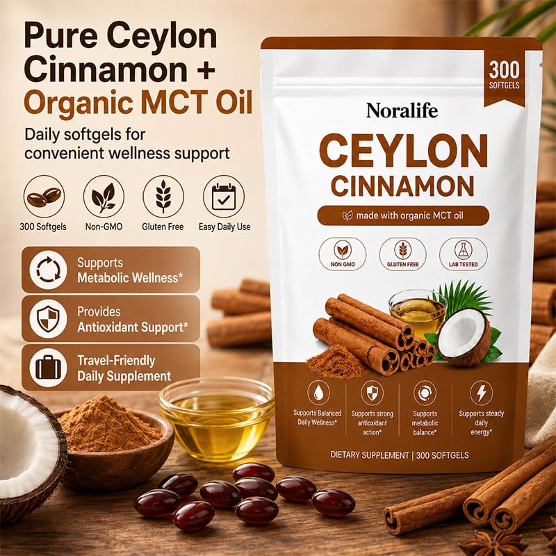 Yuki Growth Noralife Ceylon Cinnamon Premium Organic MCT Oil Capsule, 300 Count