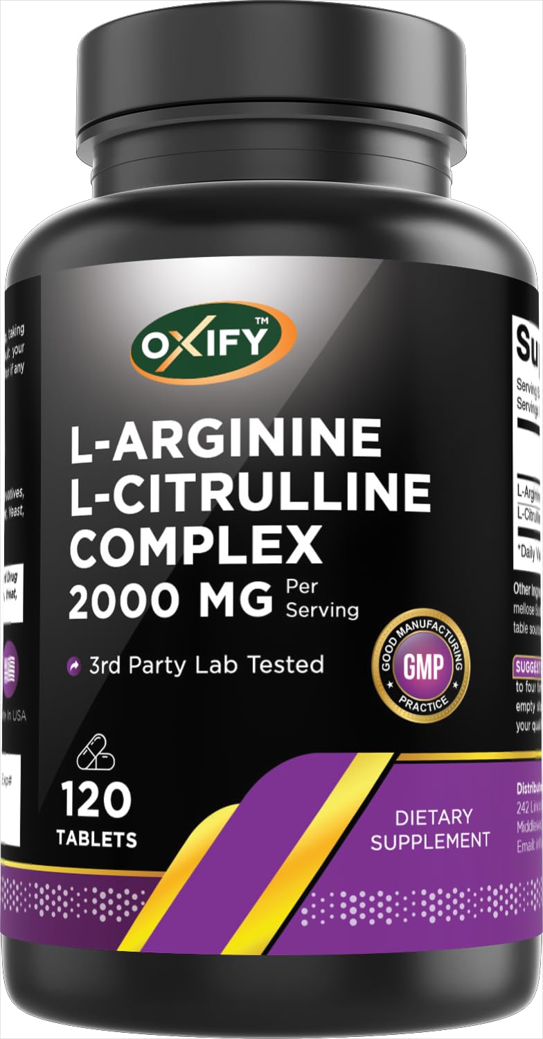 Oxify L-Arginine L-Citrulline Complex 2000 mg Per Serving, 120 Tablets