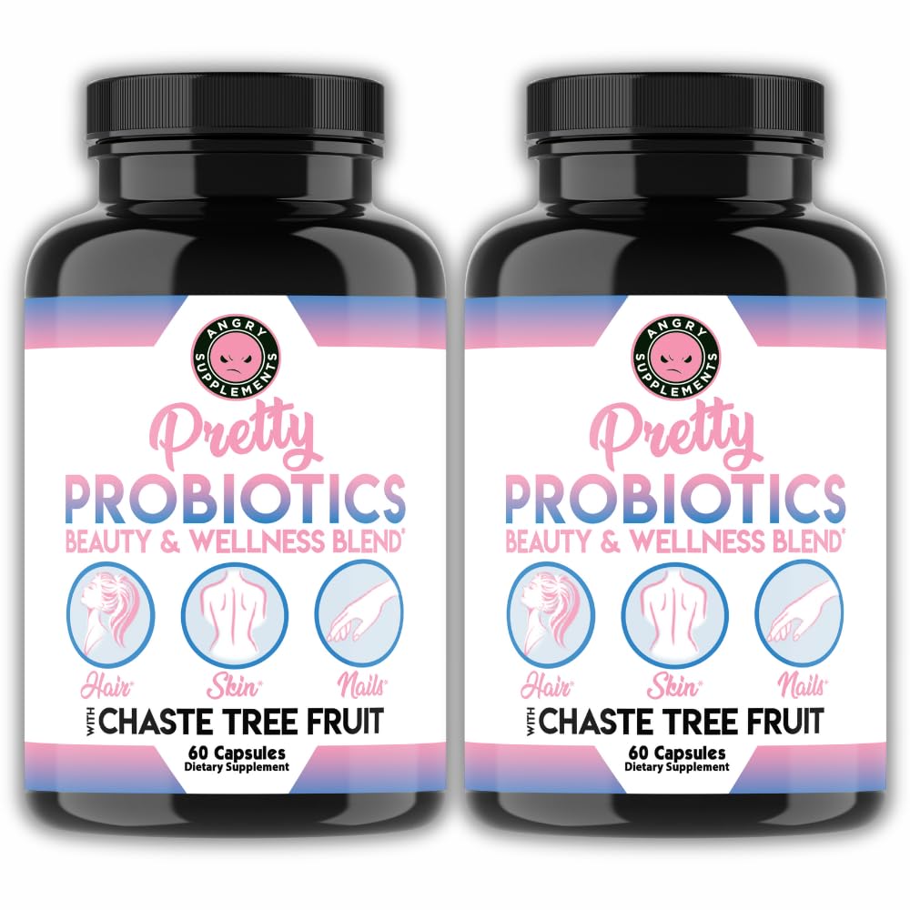 Angry Supplements Pretty Probiotics for Women – Beauty & Wellness Blend to Support Hair, Skin, Nail & Gut Health: Zinc, Chaste Tree Fruit, Bifidobacterium & Lactobacillus – 60 Capsules
