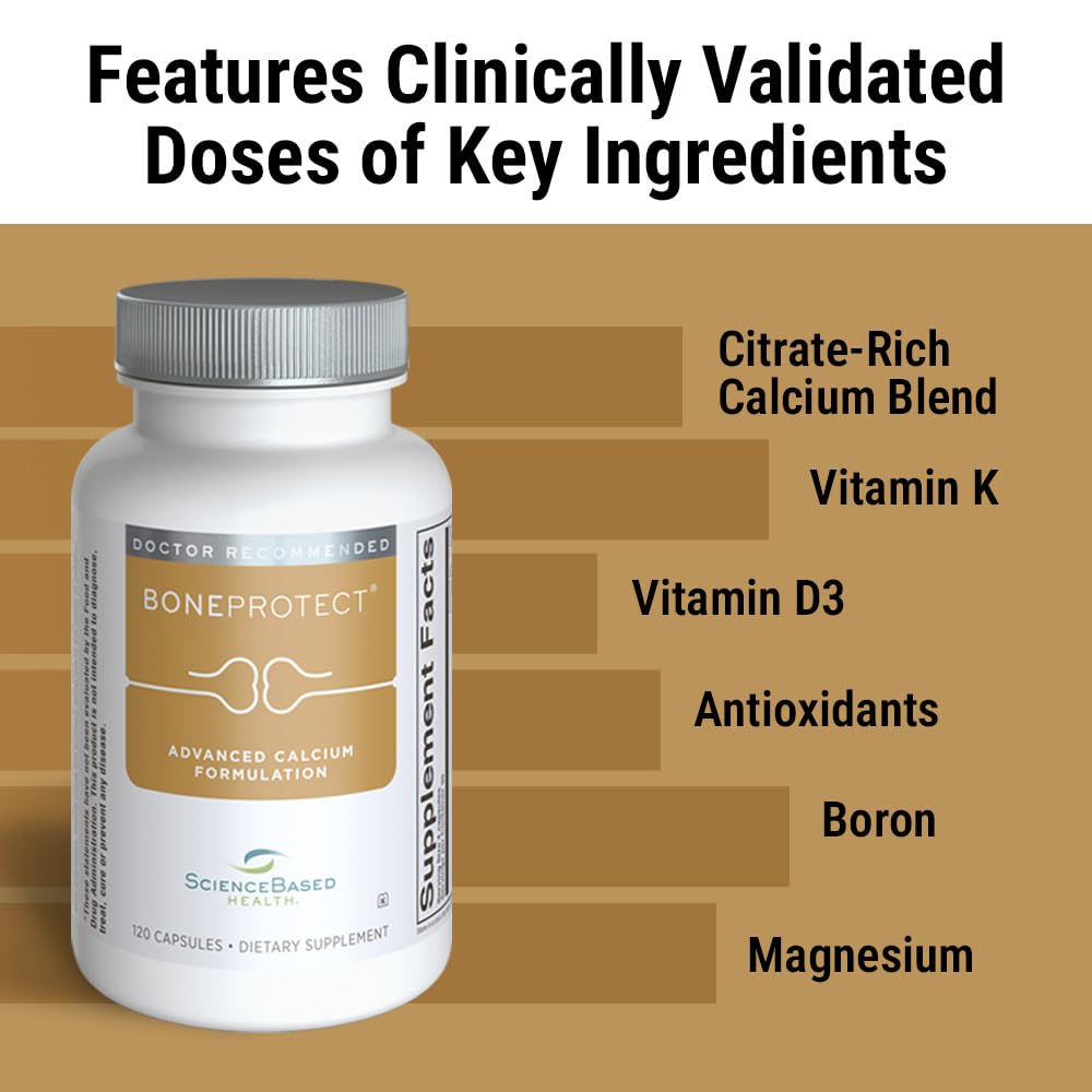 ScienceBased Health BoneProtect Advanced Bone Health Supplement with Calcium Citrate, Vitamin D3, K2 (MK-7), Magnesium and Antioxidants – Supports Bone Density, Heart and Colon Health, 120 Capsules