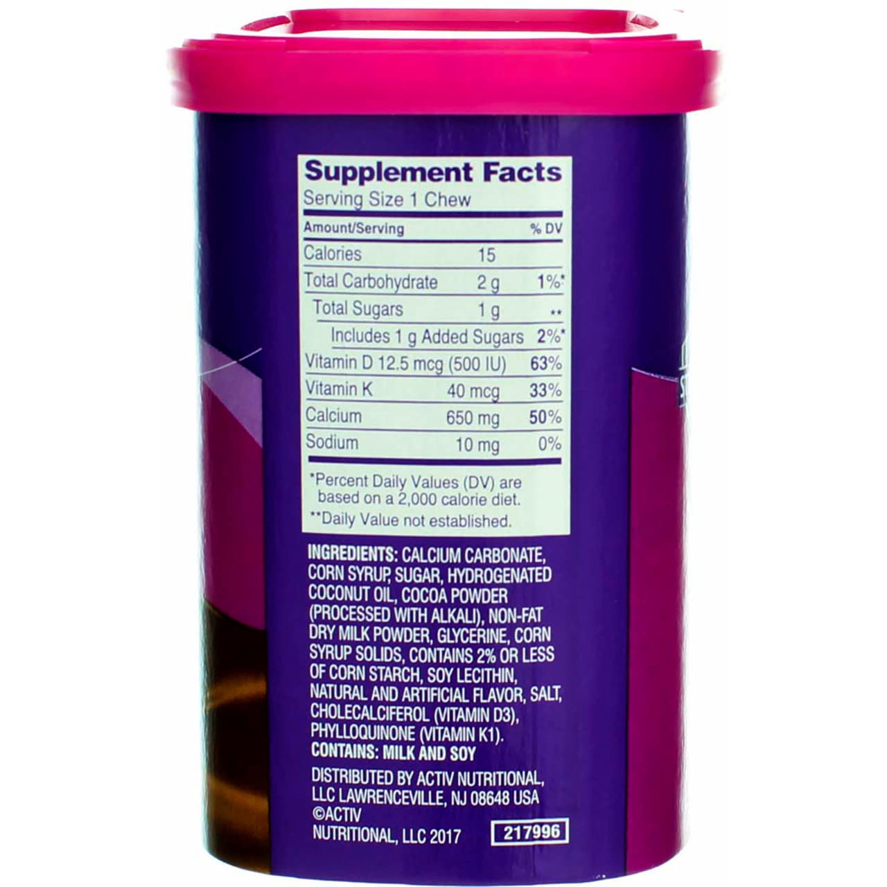 Viactiv Max Formula Calcium +Vitamin D3 Supplement for Bone Health Milk Chocolate Soft Chews 600