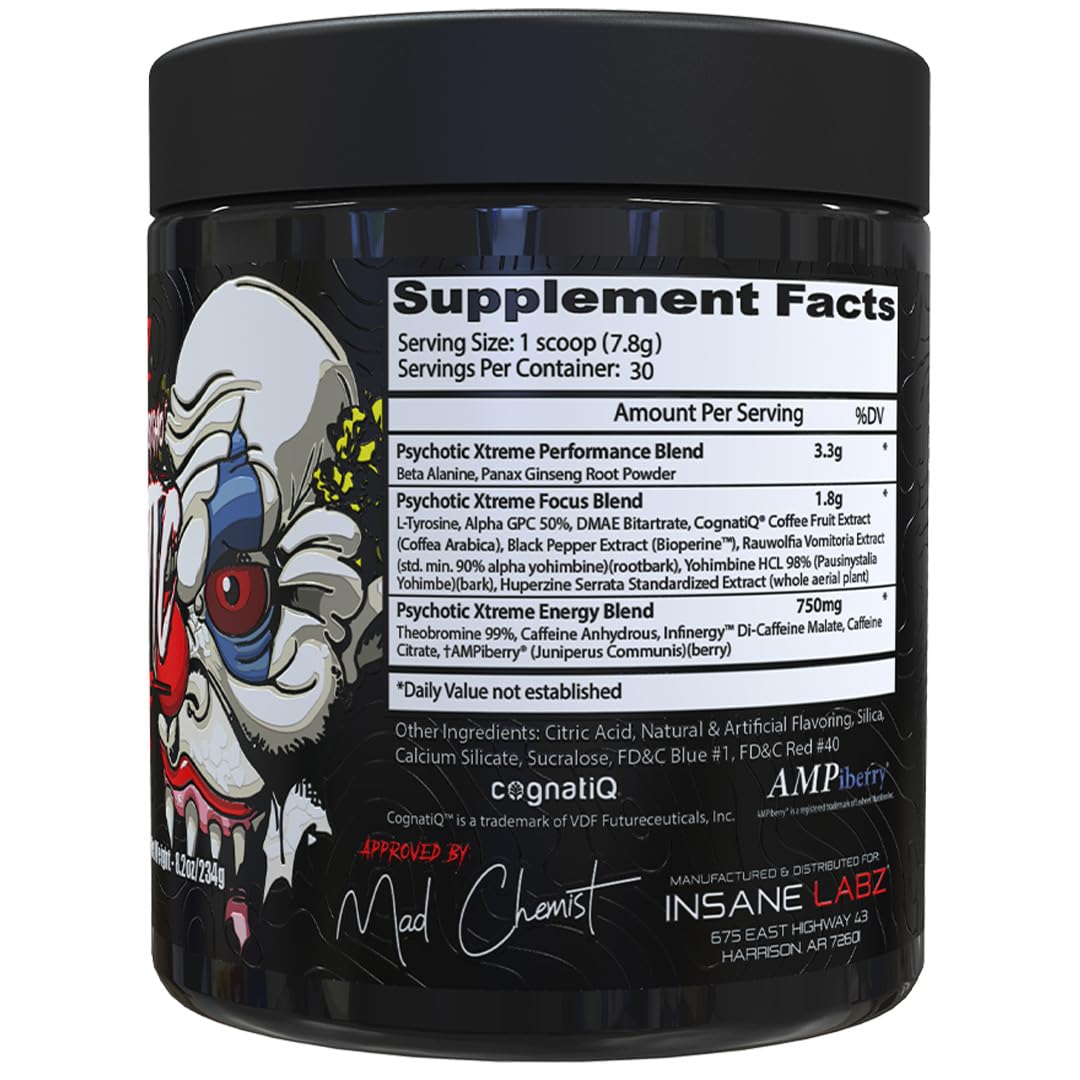Insane Labz Psychotic Xtreme Pre-Workout Powder, 9.2 oz