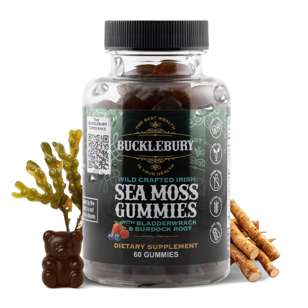 BUCKLEBURY Wild Crafted Irish Sea Moss Gummy with Bladderwrack & Burdock Root Multivitamin, Vegan 60 Count