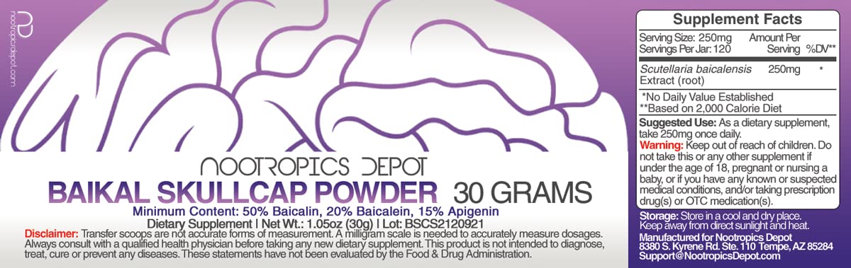 Nootropics Depot Baikal Skullcap Extract Powder, 30 Grams