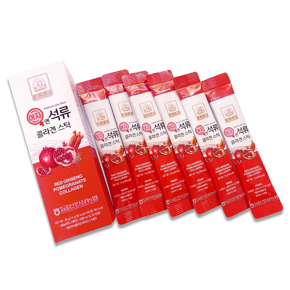 ZIOSTAND Korean Beauty Baekje Geumsan Women's Pomegranate Collagen Jelly Stick Gummy 6 Count
