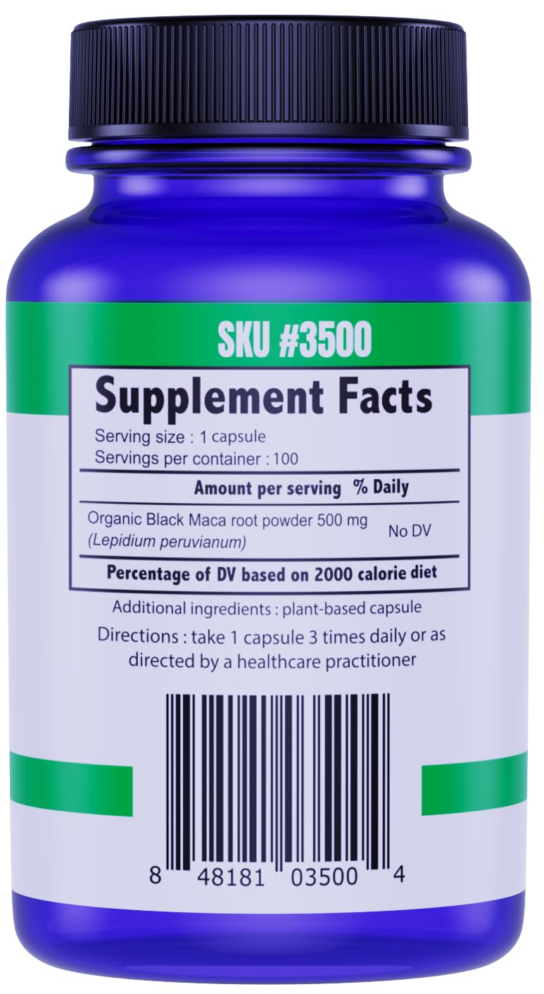 THE FOOD MOVEMENT CO. Black Maca 500mg Capsules, 100 Count
