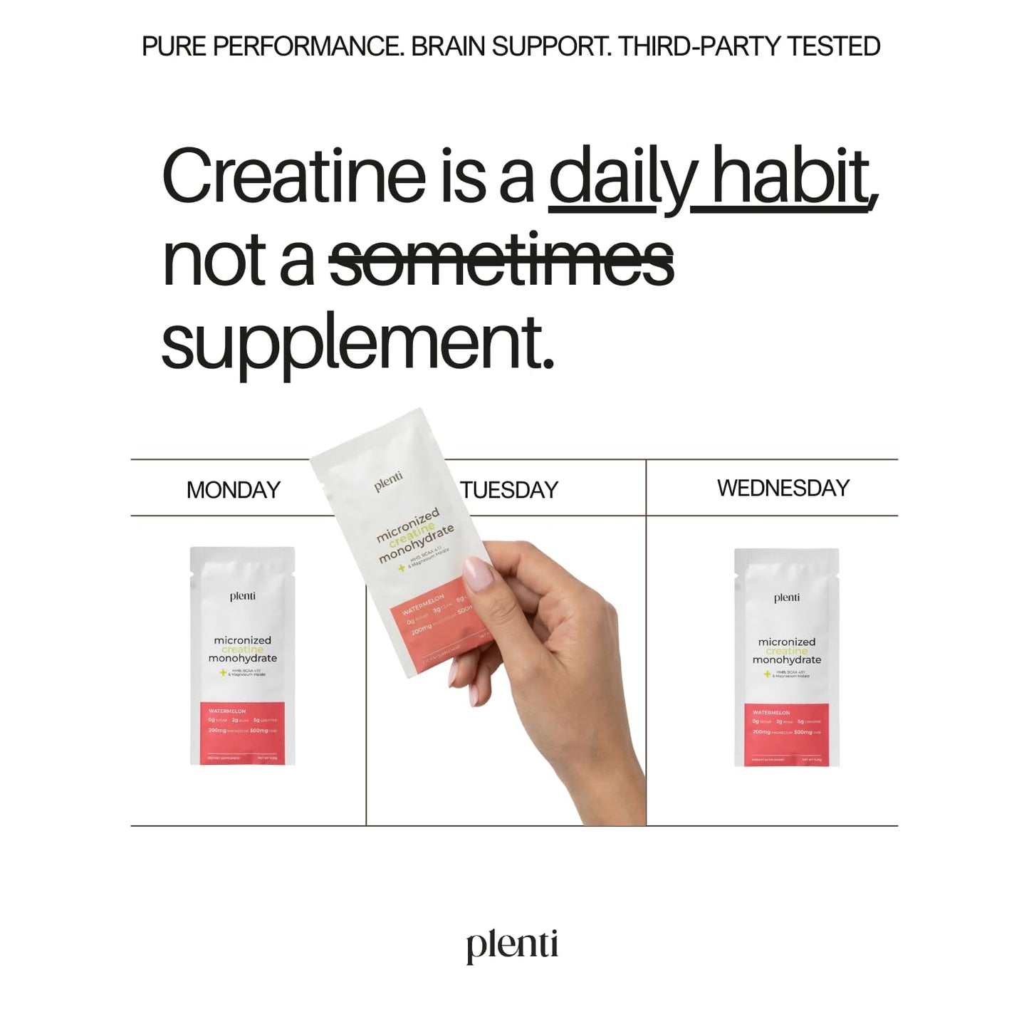 plenti Creatine Monohydrate Powder, 30 Sachets
