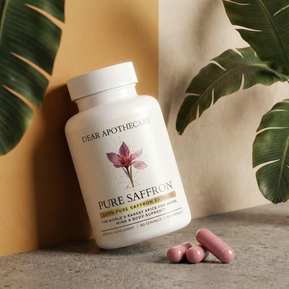 Dear Apothecary Pure Saffron Extract Capsules - Crocus Sativus Herbal Supplement - Vegan Non-GMO - 60 Capsules