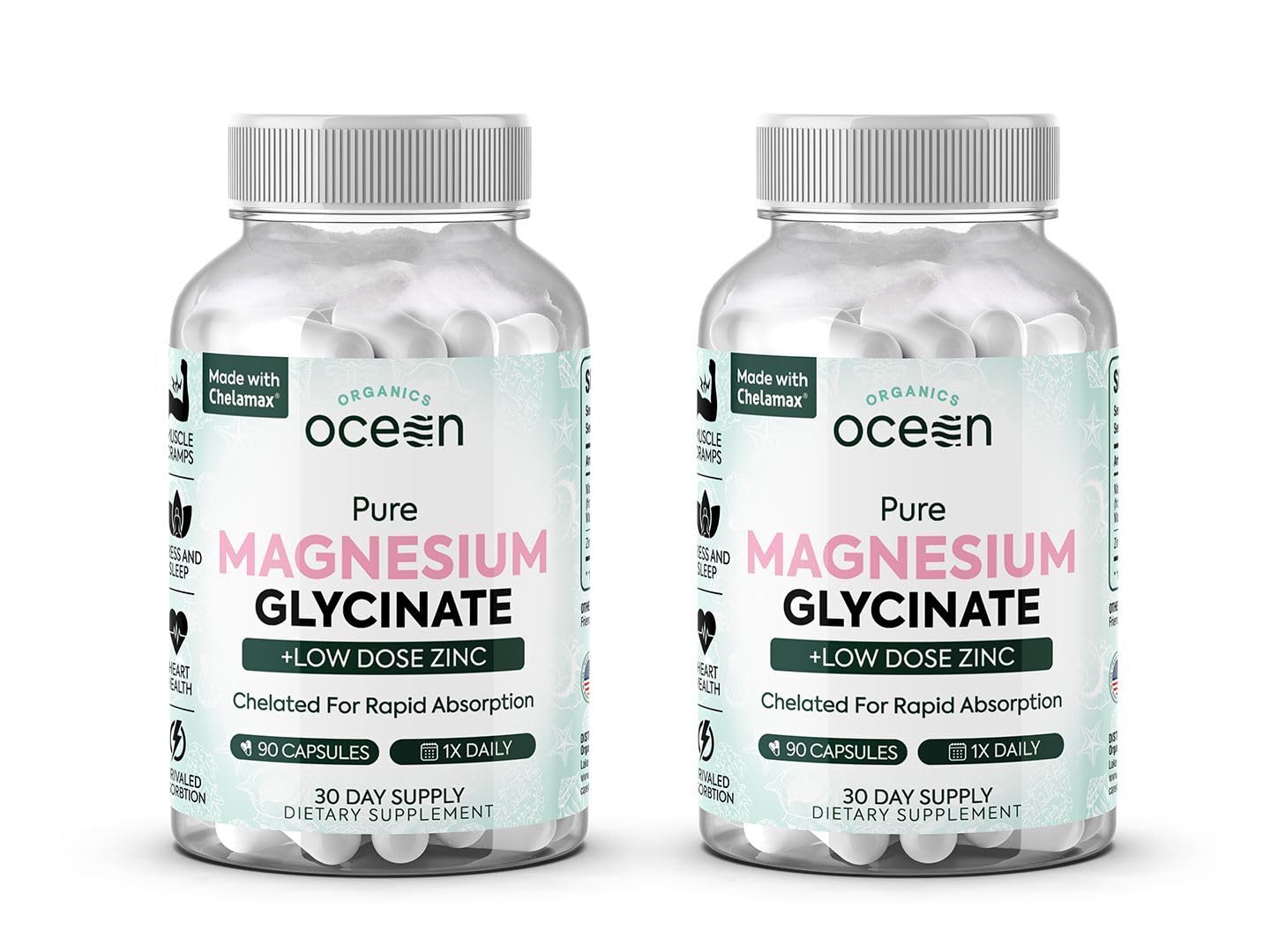 Organics Ocean Pure Magnesium Glycinate with Zinc Capsules, 180 Count