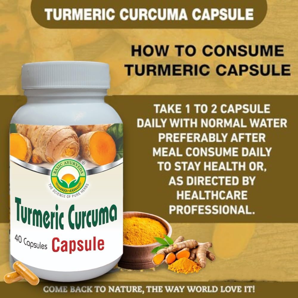 BASIC AYURVEDA Turmeric Curcuma Supplement 460MG+ 40 Capsules