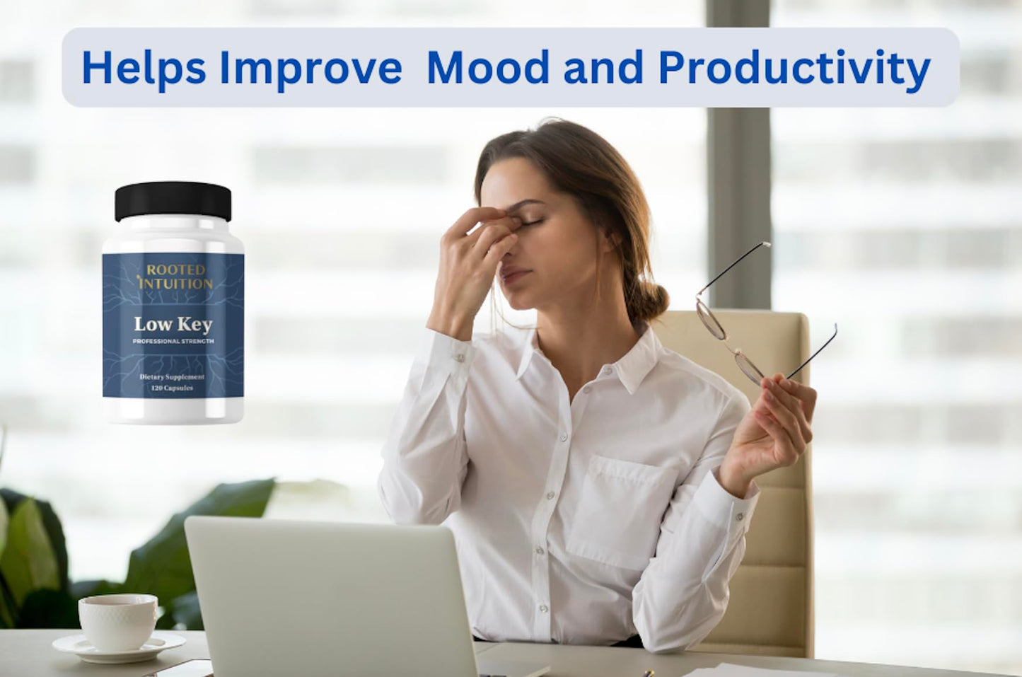 Rooted Intuition Low Key Calm & Mood Support Supplement, Amino Acid + B-Vitamin Complex, Capsules, 120