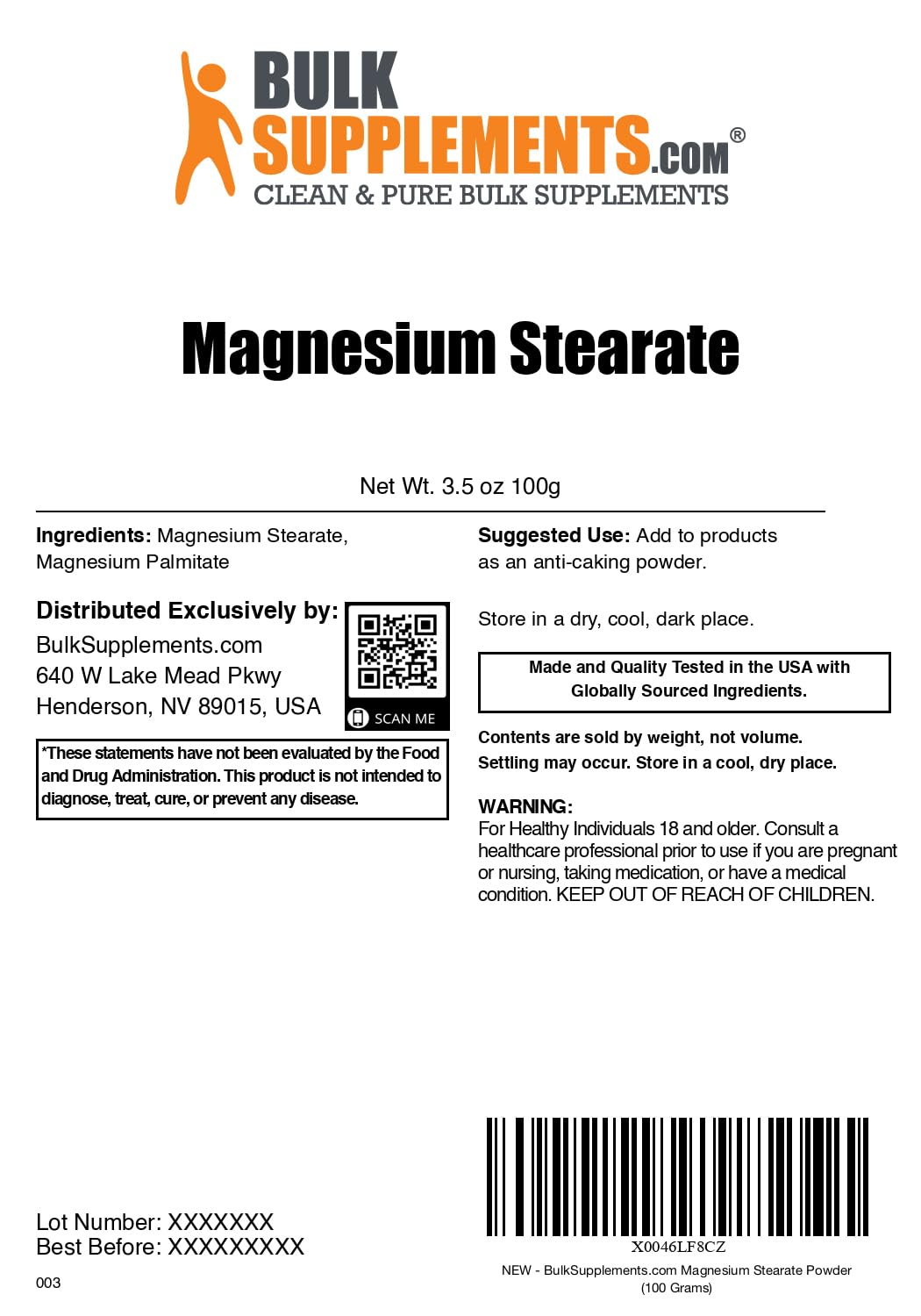 BulkSupplements Magnesium Stearate Powder 3.5 oz