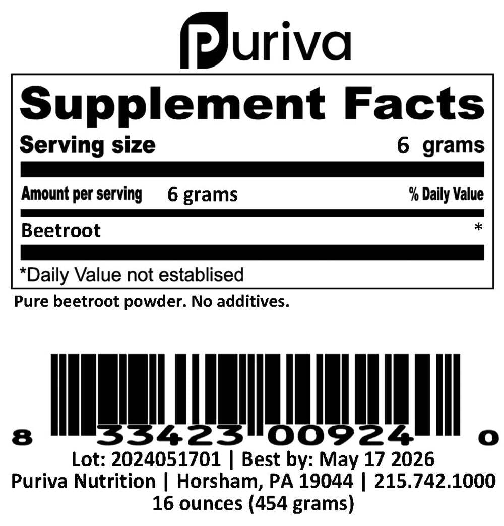 Puriva Nutrition Beetroot Powder, 16 Ounces