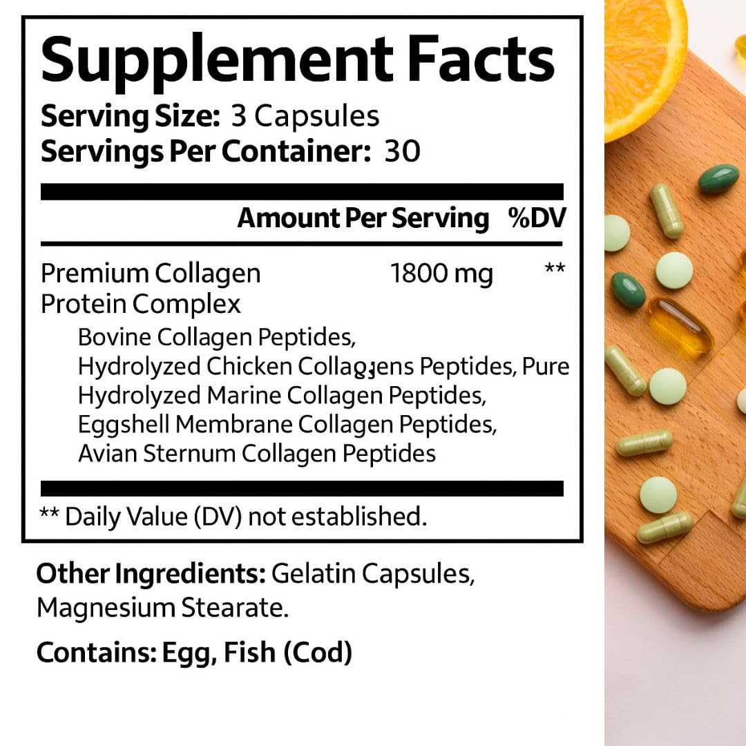 NUTRI-NEXUS Multi Collagen Peptides Types I, II, III, V & X – Hydrolyzed Bovine Collagen, 90 Capsules