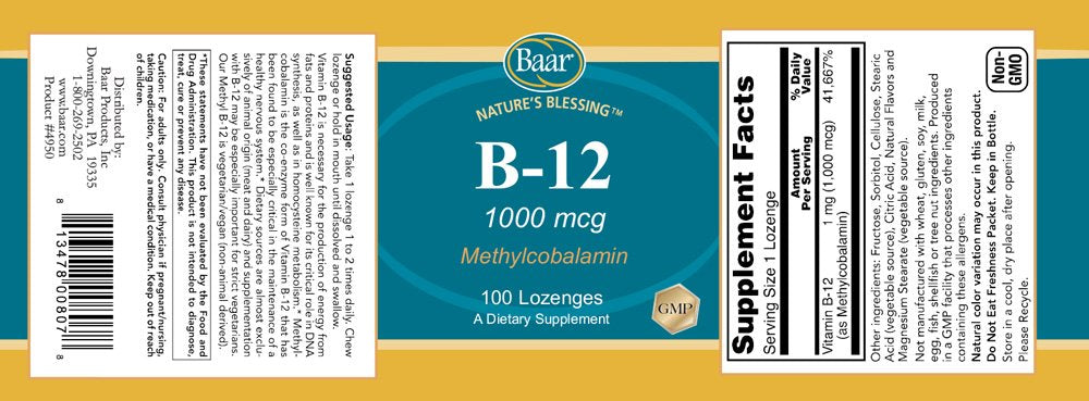 Baar Brain B12 Lozenges, 100 Lozenges