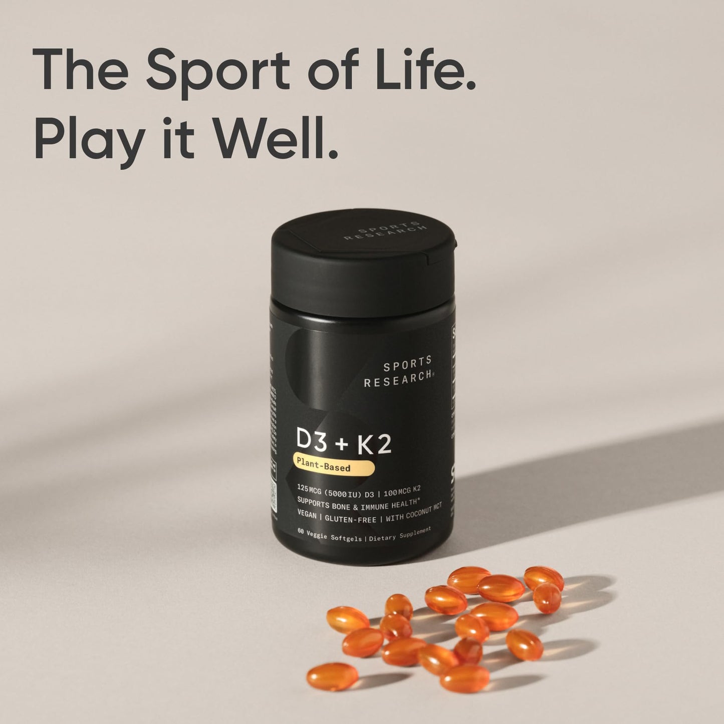 Sports Research Vitamin D3 + K2 w/ Coconut Oil Softgels 60
