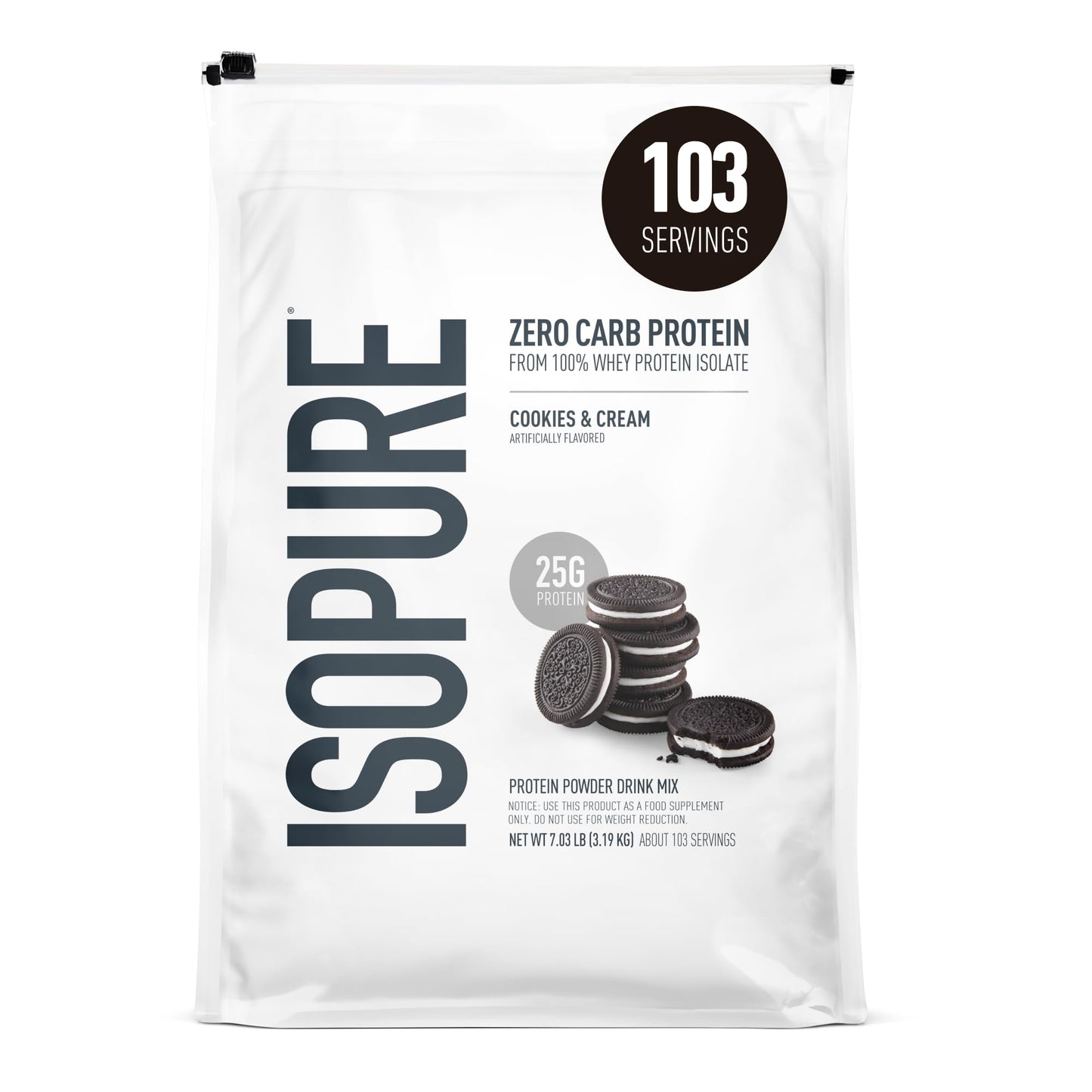 Isopure Zero Carb Whey Isolate Protein Powder Cookies & Cream, 7.5 lb, 120 Servings