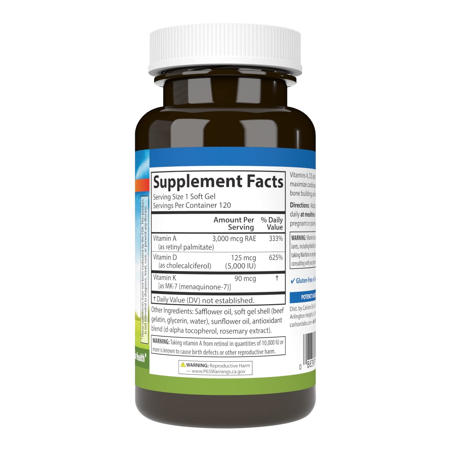 Carlson Vitamins A, D3, K2 Softgel 120