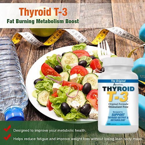 Absolute Nutrition Thyroid T-3 Radical Metabolic Booster, Energy & Focus Unflavored Thyroid Support Formula Capsules, 180 Capsules