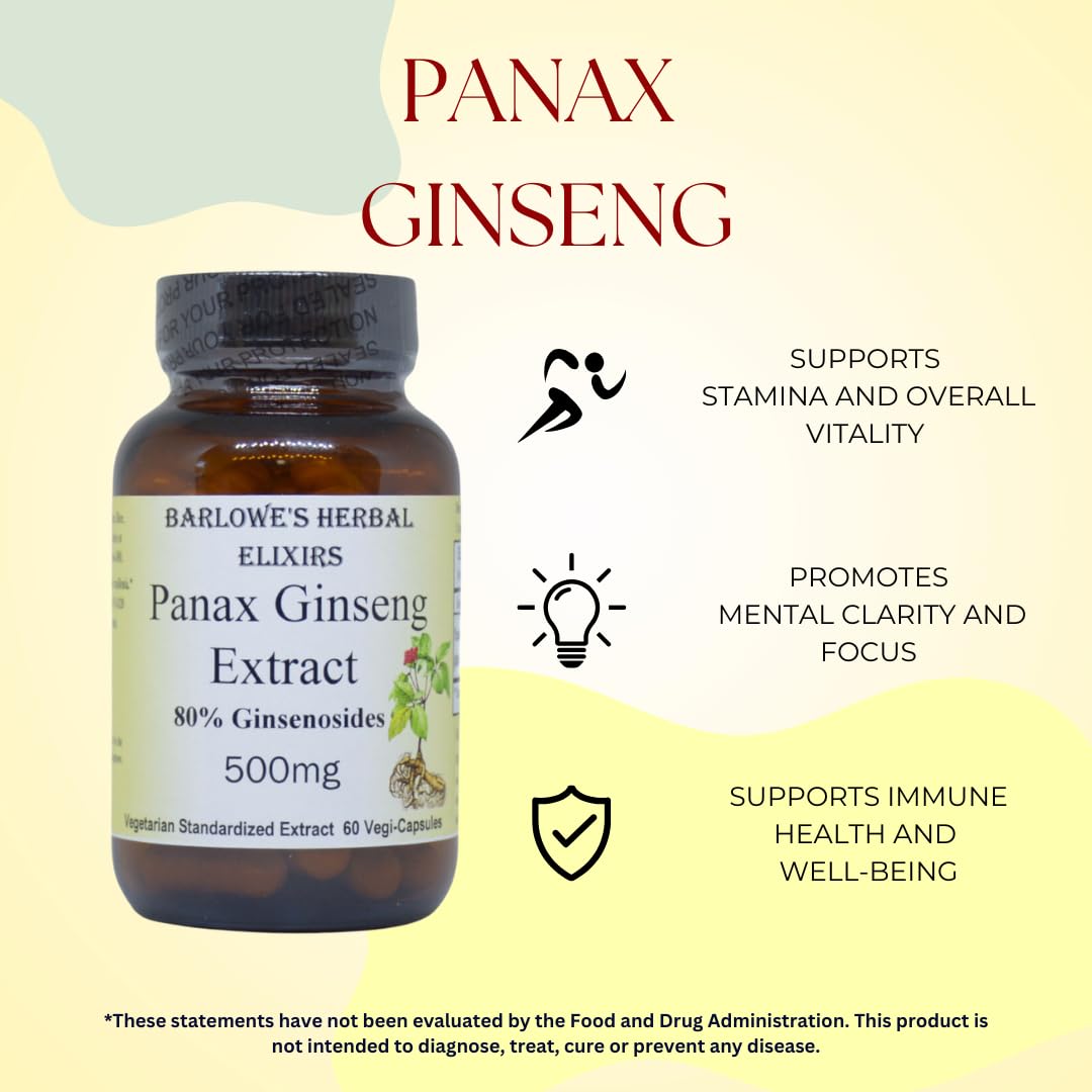 Barlowe's Herbal Elixirs Panax Ginseng Extract 80% Ginsenosides Powder 60