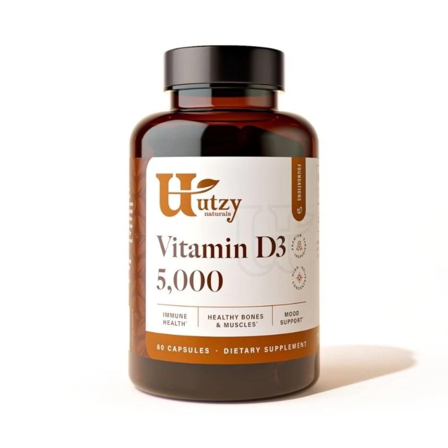 Utzy Naturals D3 5000 IU Vitamin D Cholecalciferol 60 Capsules