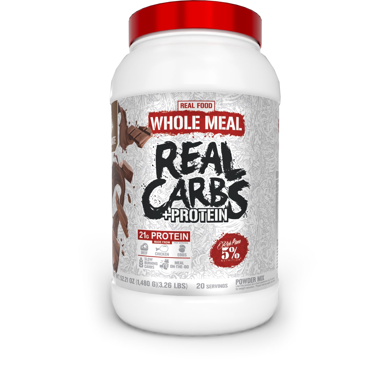 5% Nutrition Real Carbs + Protein Clean Mass Gainer Protein Powder, 20 Servings