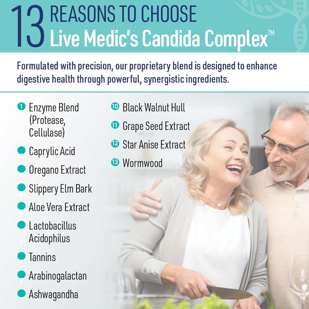 Liver Medic Candida Complex Digestive Enzymes Probiotic Cleanse Supplement Capsule, 120 Count