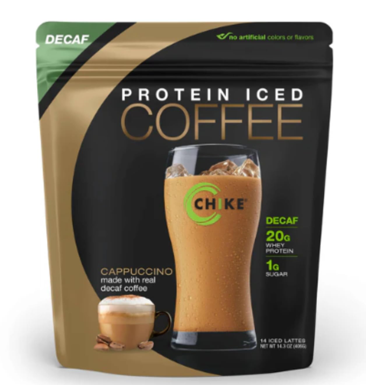 CHIKE Decaf Cappuccino Protein Coffee Powder 14.3 oz