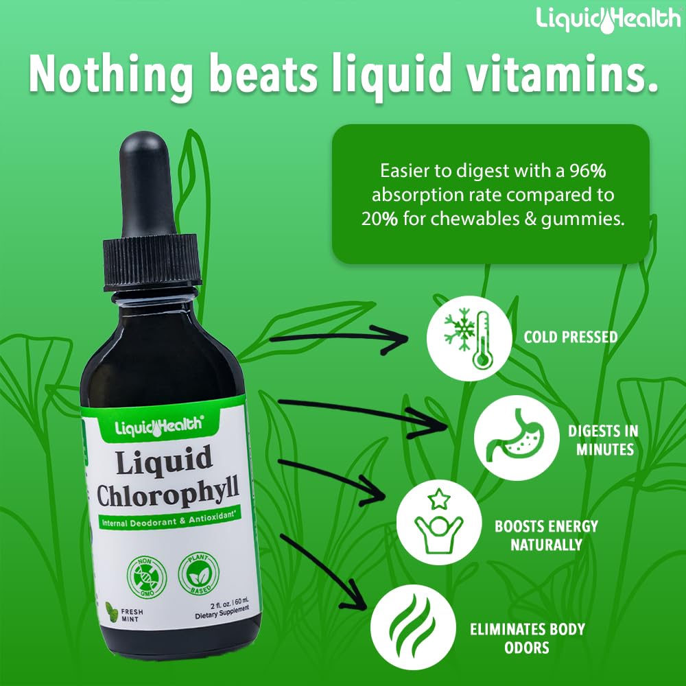 LIQUIDHEALTH Vegan Liquid Collagen Plus Biotin & Liquid Chlorophyll Powder Bundle