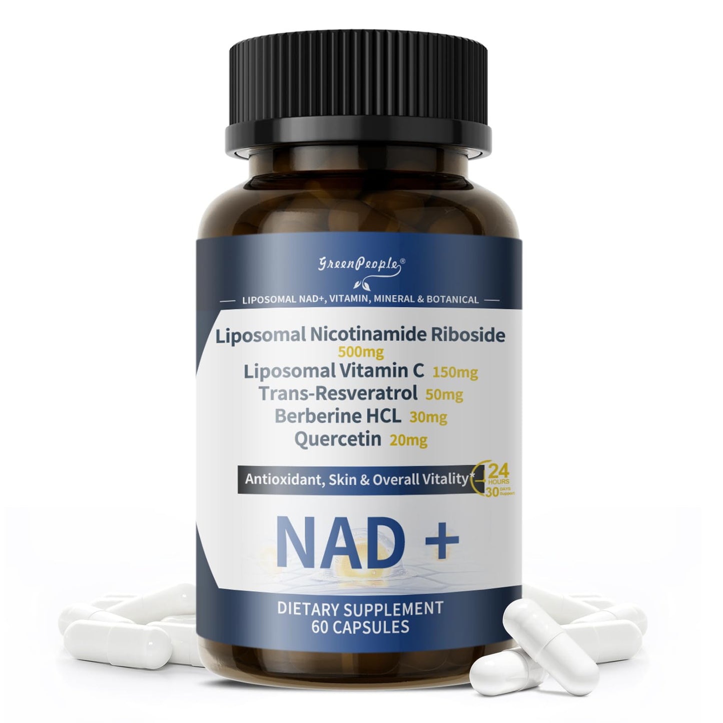 GREENPEOPLE Liposomal NAD+ Supplement for Women - Nicotinamide Riboside with Resveratrol, Quercetin & Liposomal Vitamin C - Capsule, 60 Count