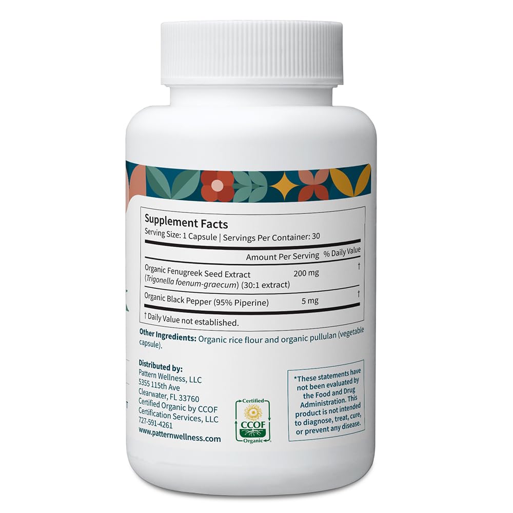Pattern Wellness Organic Fenugreek Capsules, 30 Count