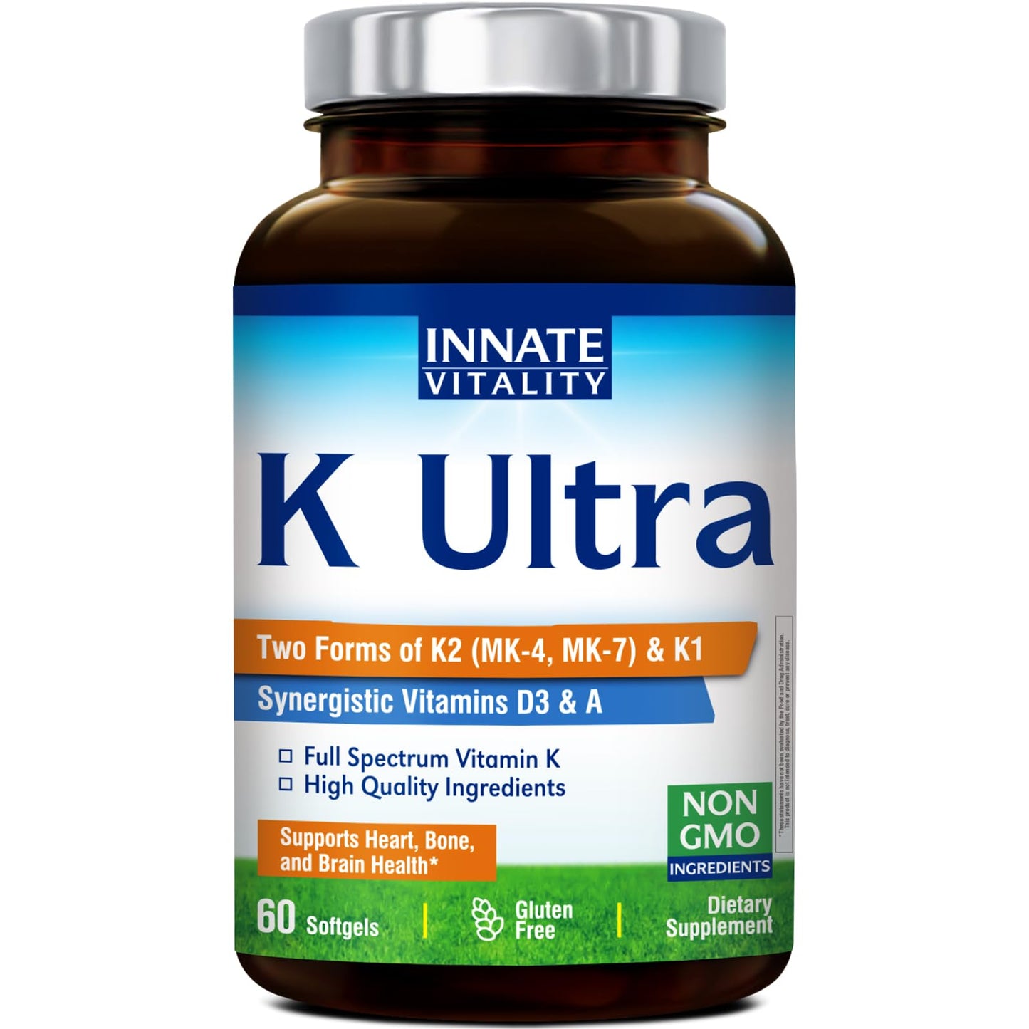 Innate Vitality K Ultra K1 & K2 D3 Vitamin Supplement Softgels, 60 Count