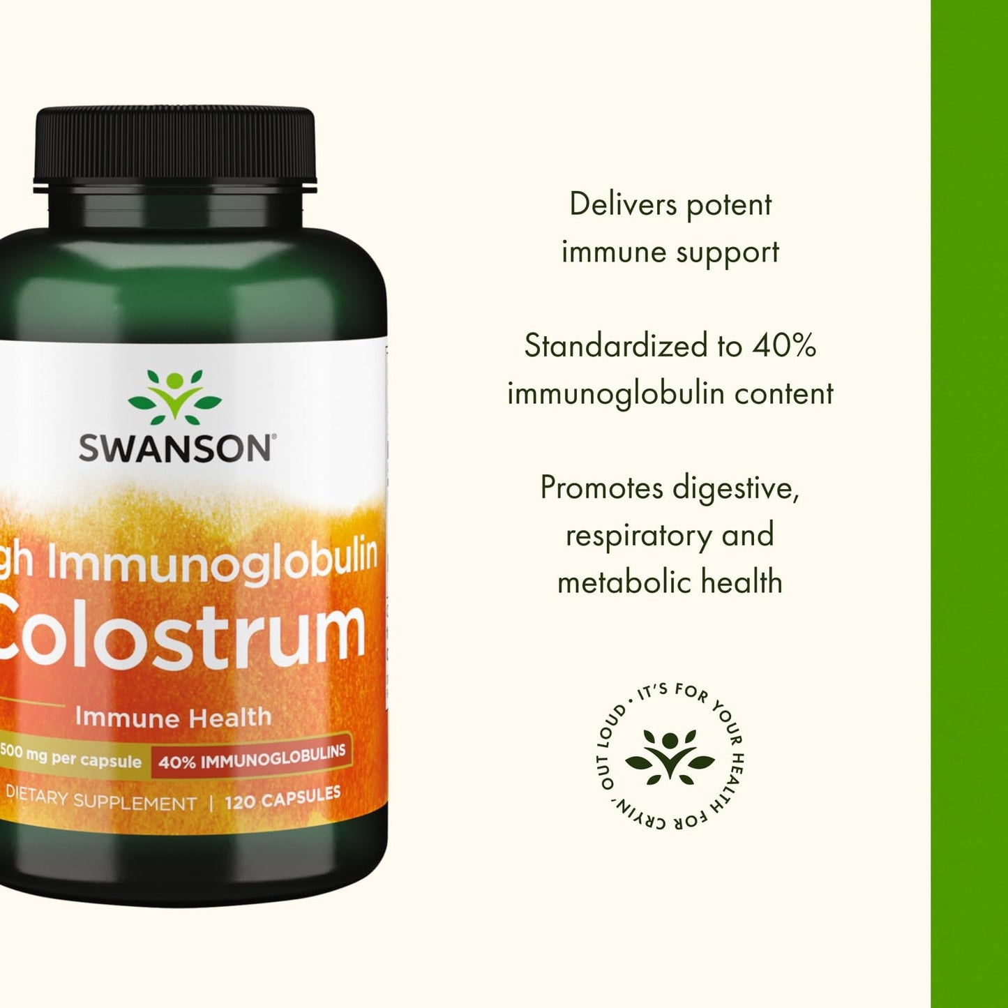 Swanson High Ig Colostrum 500 mg Capsules, 120 Count