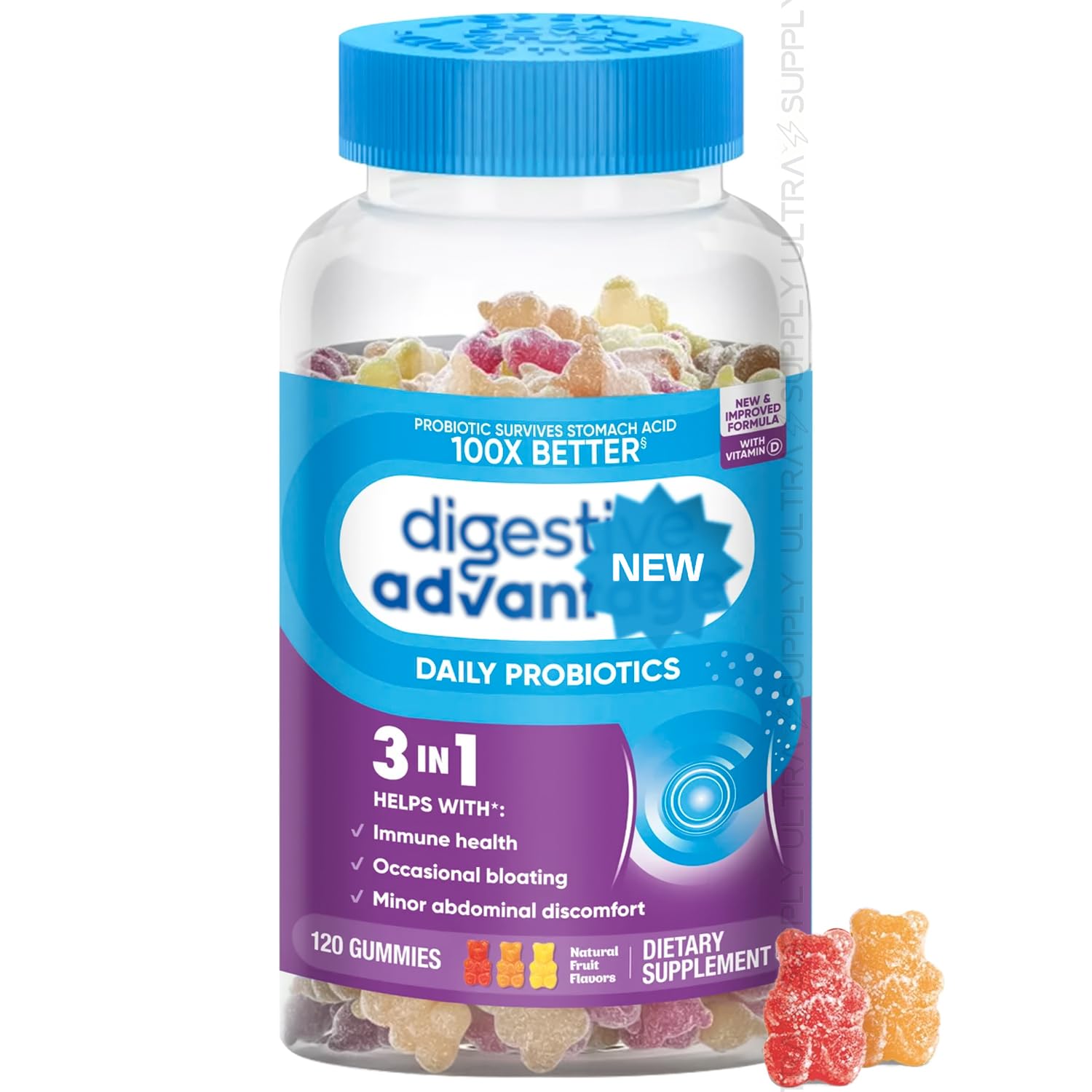 Generic Digest Advantage Probiotic Gummies 120 Gummies – Daily Gut Health & Immune Support with Vitamin D, Gluten Free, Dairy Free