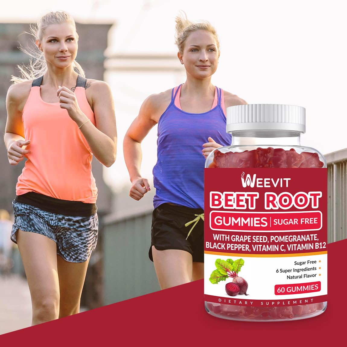 WEEVIT Beet Root Gummies Nitric Oxide Supplement for Men and Women 120 Count