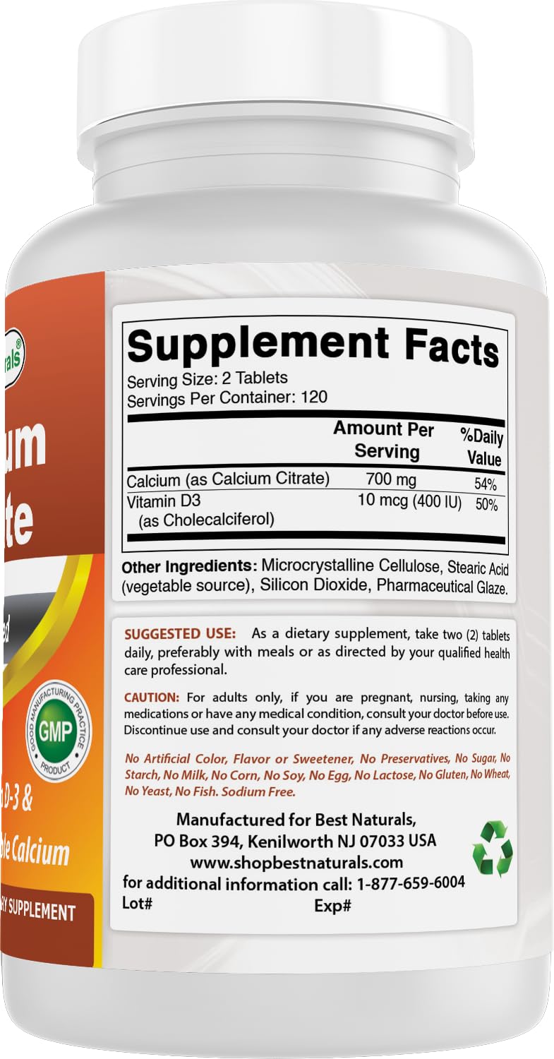 Best Naturals Calcium Citrate with Vitamin D-3, 480 Tablets