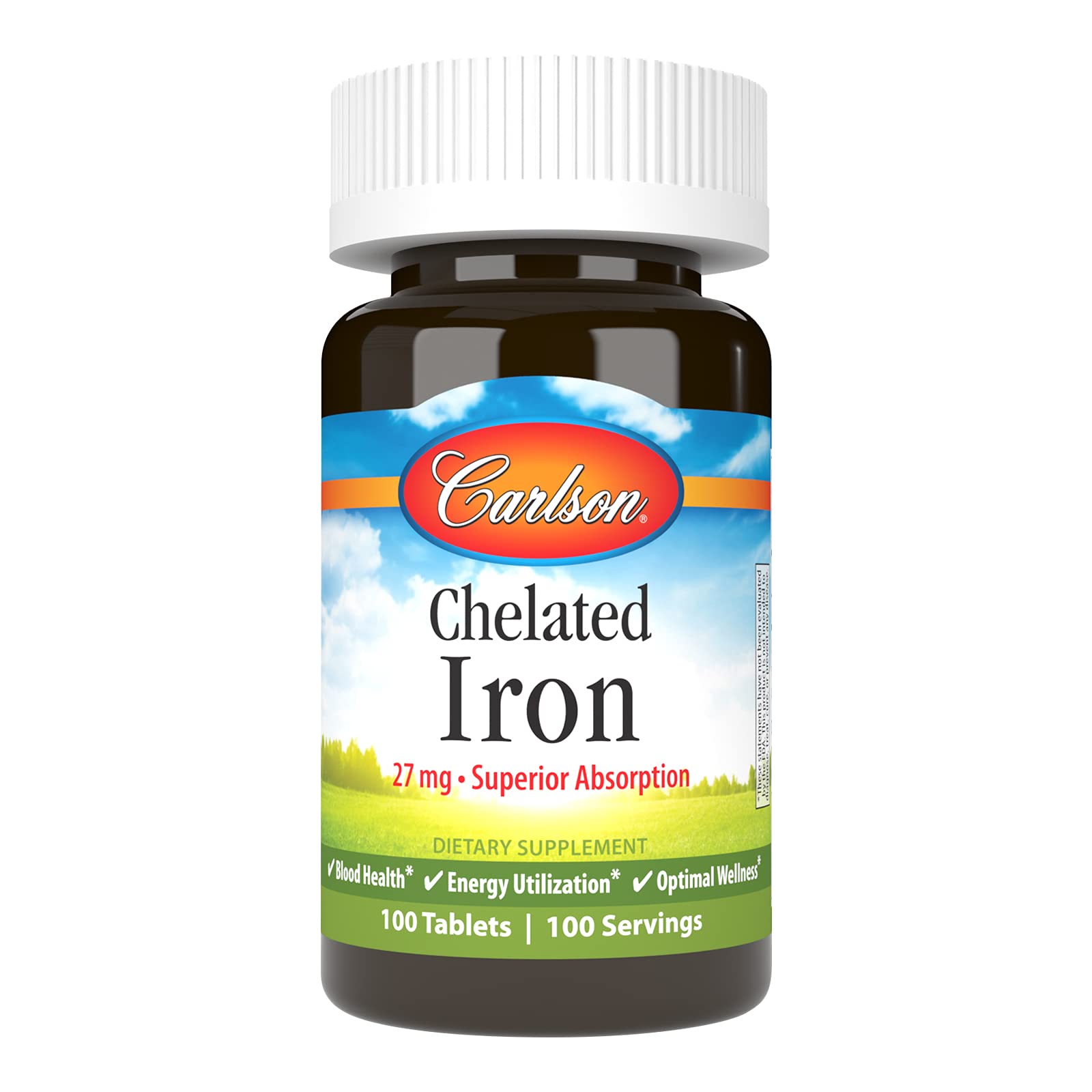 Carlson Chelated Iron 27 mg Superior Absorption, Blood Health, Energy Utilization & Optimal Wellness Tablets, 100 Count