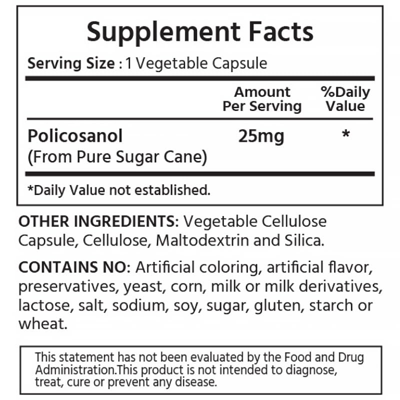 ML Naturals Policosanol 25 mg Capsules, 120 Count
