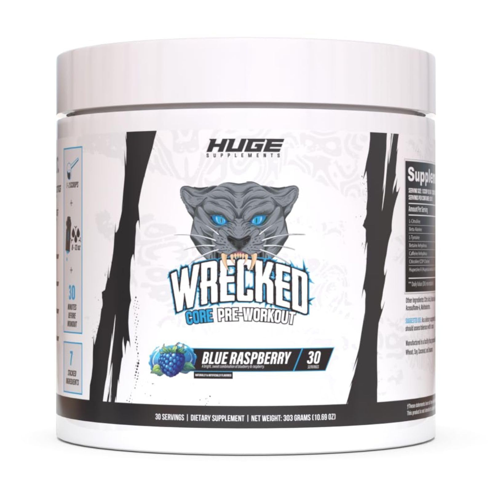 Huge Supplements Wrecked Core All-in-One Pre-Workout Powder, 30 Servings