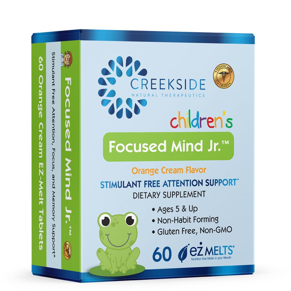 Creekside Natural Therapeutics Focused Mind Jr., Cognitive Support for Children, Pediatrician Formulated, Stimulant-Free Supplement with Inositol, DMAE, Sugar-Free, Vegan, 60 EZ Melt Tablets