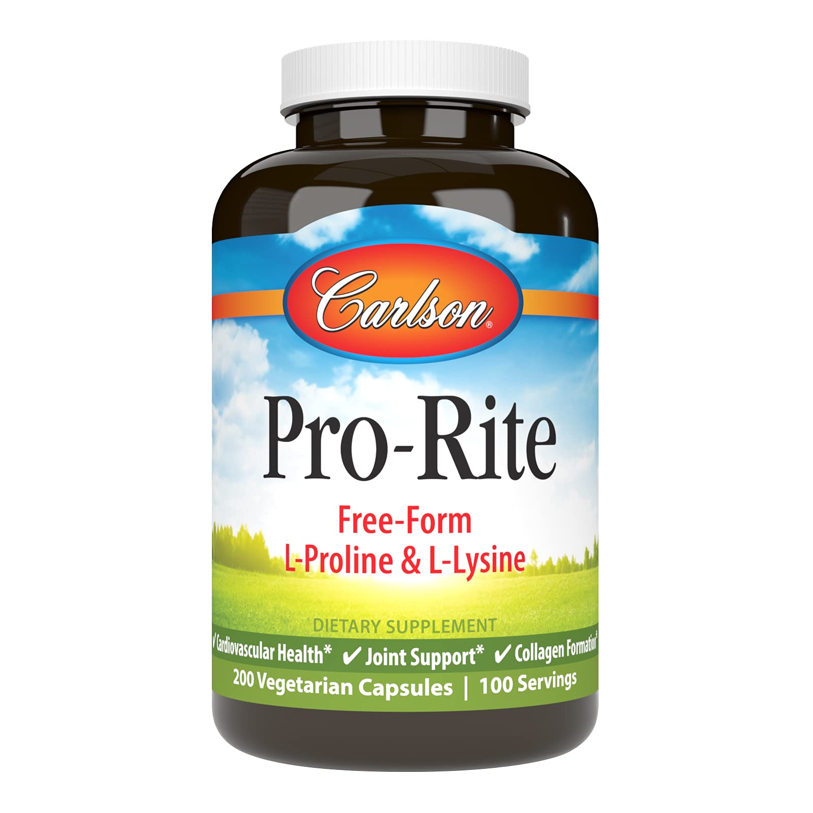 Carlson Pro-Rite Free-Form L-Proline & L-Lysine Capsules, 200 Capsules