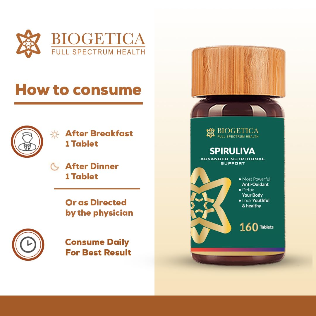 Biogetica Spiruliva Organic Spirulina with Astaxanthin Tablets, 160 Count